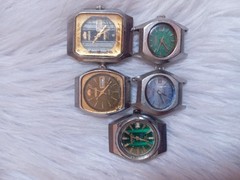 LOT OF 5 VINTAGE JAPANESE MANUAL WIND WRISTWATCHES 4 ORIENT 1 GRANDUX RUNNING OR