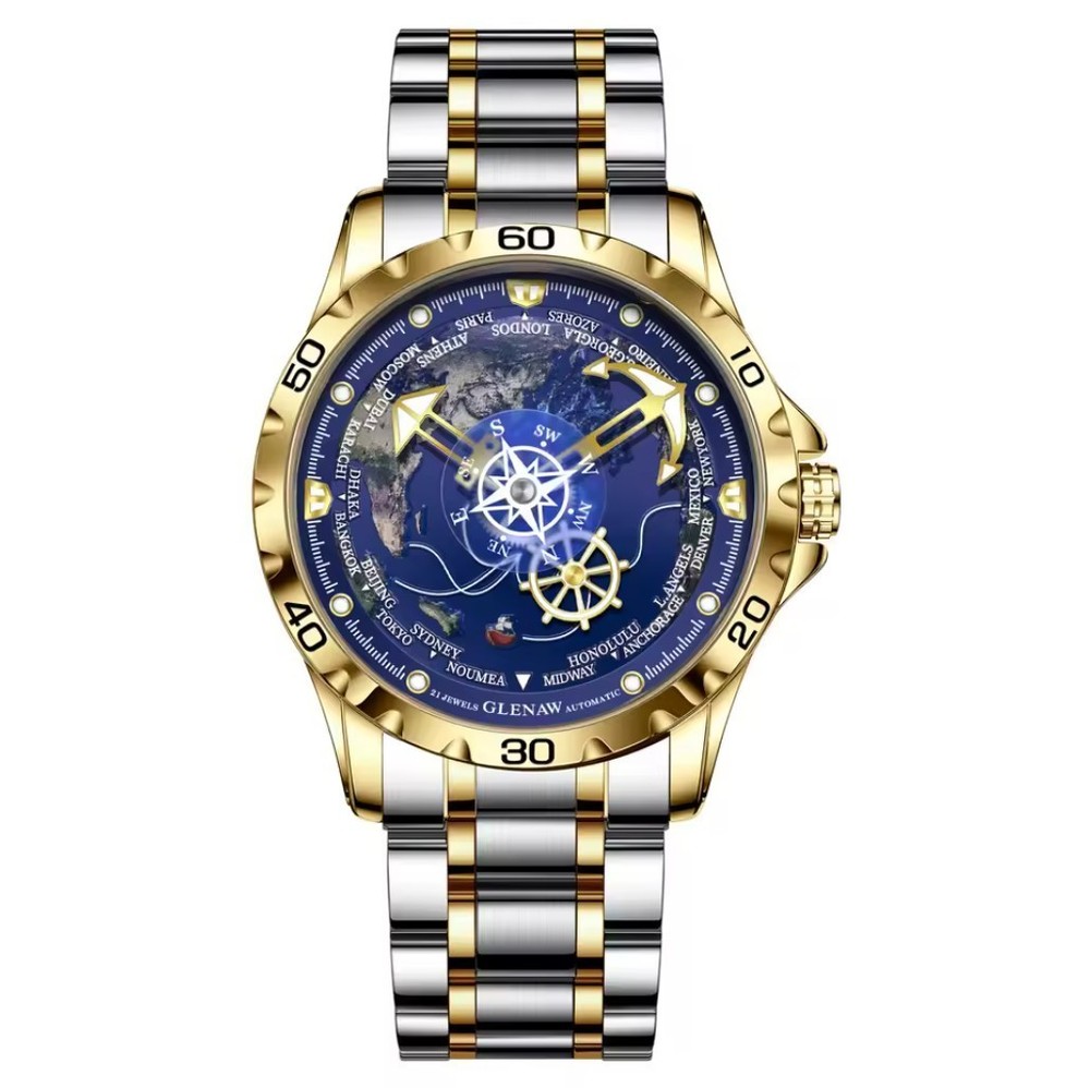 GLENAW Navigator Series Automatic Mechanical Globe and Casual High-end Men Watch