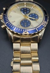 VTG Accutime 47mm All SS Gold Tone Japan Quartz Watch Rotating Bezel New Battery