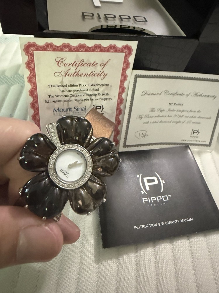 Pippo Italia My Panse Women’s Quartz Dress Watch White Dial Diamond Bezel Box