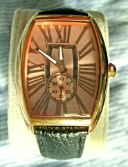 Bronzo Italia Women’s Quartz Wristwatch Rectangular Copper Dial & Black Leather
