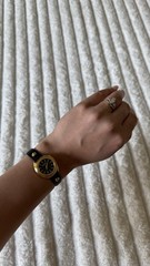 Versus Versace Women’s Quartz Watch Gold Tone Case Black Dial Leather Strap