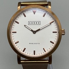 Shore Projects Mens Watch 39mm Gold Tone Mesh Stainless Steel New Battery