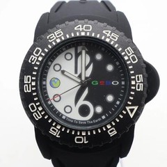 NOS GeBO 46mm Plastic Rubber Steel Black Yin Yang Dial Unisex Quartz Watch
