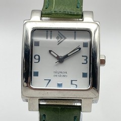 Silpada Designs Women’s Watch 29mm Silver Tone Green Leather Square New Battery