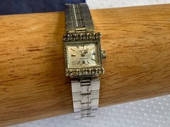 Hilton Windup Wristwatch 17 Jewels Baton Indices Clear Stones Fold Over *RUNS*