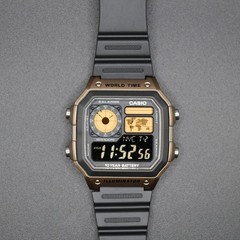 CASIO AE-1200WHD. Royale World Time Watch Mod. Gold Filter. Negative Display