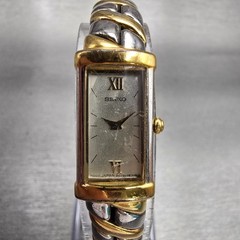 Seiko Watch Women 13mm MOP Dial Two Tone Rectangle 2E20-7259 New Battery VTG