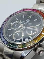 Pagani Design PD-1644 Rainbow Chronograph Quartz Black Dial 40mm Steel Bracelet
