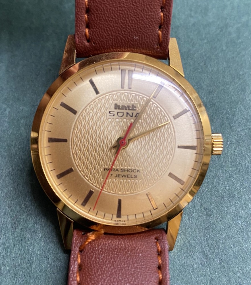HMT Sona Watch India Handwinding Gold Plated Mens Vintage 17 Jewels