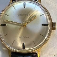 Kienzle Antimagnetic Manual Gold Tone Silver Baton Dial Black Leather Strap