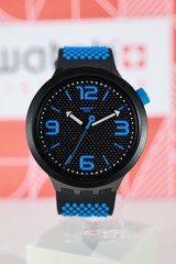 NEW Limited Swiss Swatch BIG BOLD BBBLUE Black And Blue 47mm Watch SO27B101 Lumi