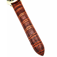 JAPAN MOVEMENT Men’s Quartz Watch Gold-Tone Case, Black Dial, Brown Croc Band