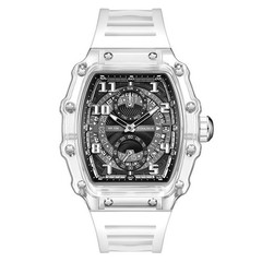 Fashion Luxury Barrel Shape Skeleton Watch Men’s Quartz Sport Watch Rubber Band