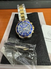 Biden Quartz 3ATM, Stainless Steel, No. 0163, Chronograph, Blue, Two Tone Watch