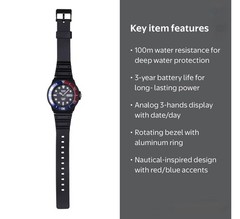Casio MRW230H Quartz Diver Watch 100m WR Date Black Resin Strap Red/Blue Bezel