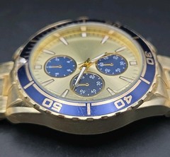 VTG Accutime 47mm All SS Gold Tone Japan Quartz Watch Rotating Bezel New Battery