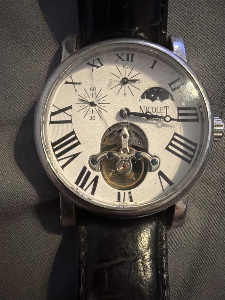 Nicolet 1886 Automatic Roman # Maybe Rarer & Works Small Scratch But Minimal
