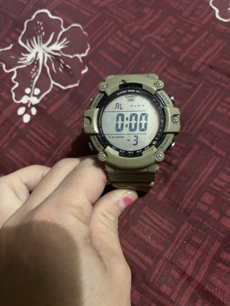 Casio W-737H Digital Quartz Sport Watch 100m Beige Resin Strap Backlight Alarm