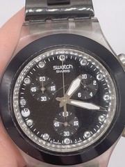 Swatch Swiss Irony Diaphane Clear Black Watch with gems UNTESTED SCRATCHED