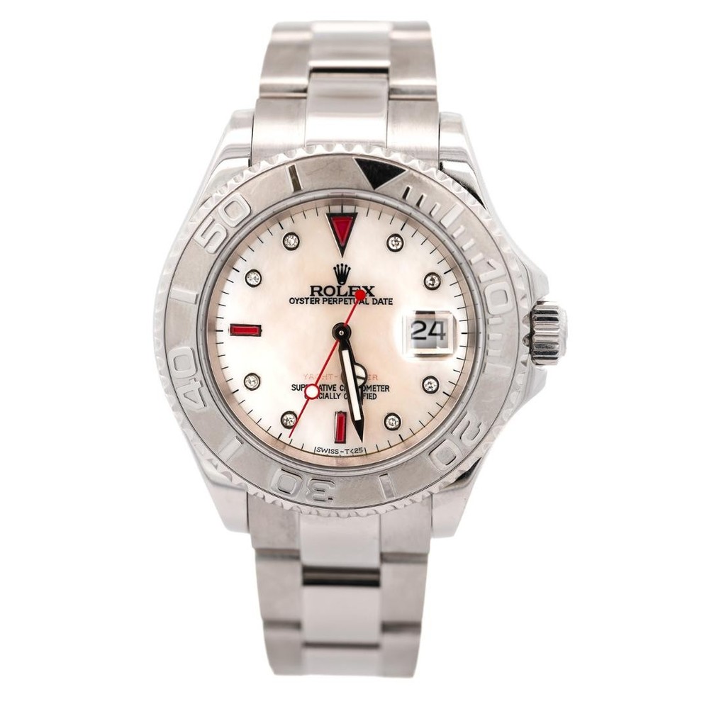 Rolex Yachtmaster 16622 40mm Platinum Bezel Ruby Gem Dial Steel Oyster Watch