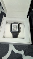 MICHELE Deco Women’s Quartz Date 33mm Silver SS Black Leather Watch Box/Papers