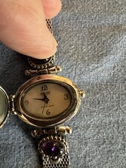Ecclissi Sterling Silver 925 Bracelet Lady’s Watch W/faux amethyst & Flip Face