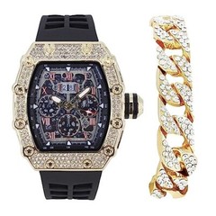 Charles Raymond Men’s Luxury Crystals Diamond Watch with Unique Tonneau shape.