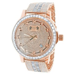 Men’s Baguette 18K Rose Gold Simulated Diamond Custom Steel Watch W/Date 55mm