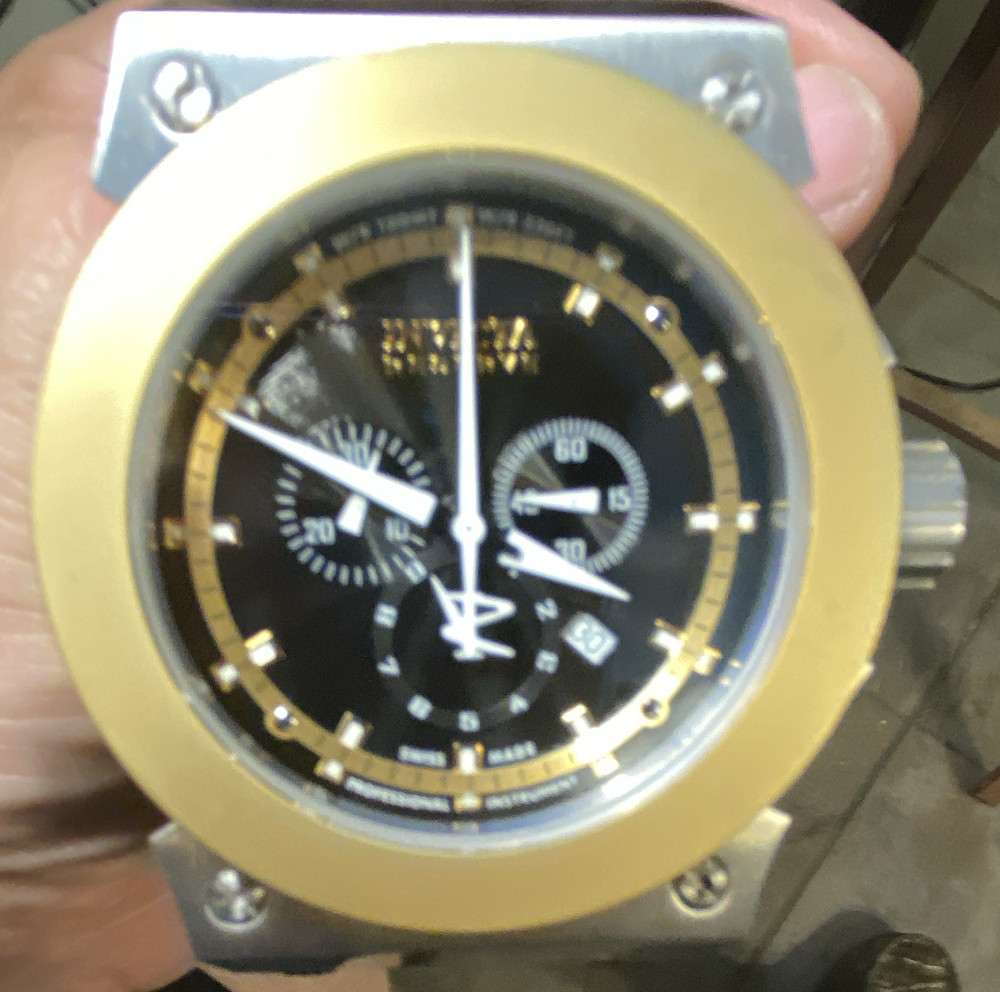 Invicta Akula Reserve Men’s Quartz Chronograph Date Black Dial Leather Strap