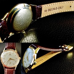 Collectible 1940s 14K Gold Omega Deville Trésor With Buffalo Calf Leather Strap
