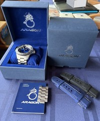 Aragon Matador Blue Dial Red Date 50mm Watch NH35 Automatic Sapphire Excellent