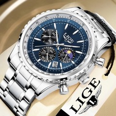 Luxury Men Watch Quartz Date Moonphase Luminous 3ATM Waterproof Man Wristwatch