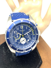 Nautica Men’s Watch N15514 Quartz Chronograph White Blue Rubber Band 42mm