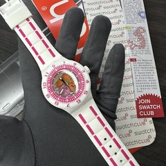 NEW✅SKELETON✅ SWATCH FEEL THE WAVE WHITE PINK SILICONE WATCH SUUW101