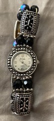 Stretch Bracelet Watch 7” To 8” Black Silver Beaded Band