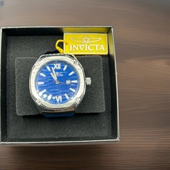 Invicta Akula 48mm Blue Dial Quartz Date 100m Silver Case Blue Rubber Box