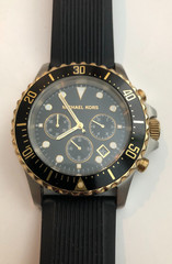 MICHAEL KORS Chronograph Watch Everest Two Tone Silicone Black Strap UNISEX