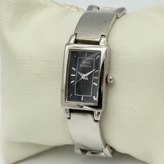 Women’s ANNE KLEIN Silver Tone Glossy Bracelet Watch, Black Dial, 17mm, 10/2614