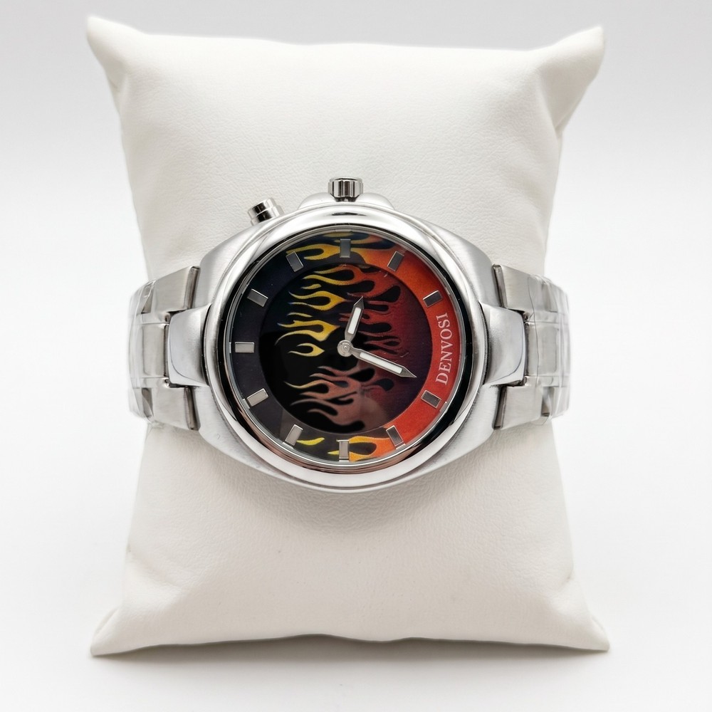 [US STOCK] Retro Red Flame Dial Watch Vintage Y2K Style Mens Quartz Wristwatch