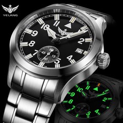 Yelang Men Quartz Pilot Watch Luminous Small Seconds Dial Japan Movement WR100M