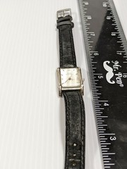 Hush Puppies Silver Tone Rectangle Face Black Suede Leather Band Watch 8 Inch