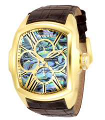 Invicta Lupah Abalone Dial Mens 47mm GMT Day/Date Quartz Watch 35193 Brown Strap