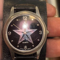 Nemesis Black Vintage Punk Rock Star Watch W/Silver Studs & Stars Leather Cuff