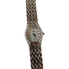 DMQ Swiss Ladies Mother Of Pearl Crystal Bezel Silver Tone Watch (New battery)