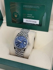 2022 Rolex Datejust Blue Dial Smooth Bezel Jubilee 36mm Automatic Watch 126200