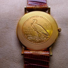 Corum 18K Watch 5 Dollars Indian Head Coin 1915. Brown Leather Strap, Case 31mm