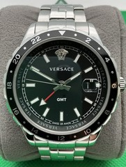 Versace Men’s Watch Hellenyium Silver GMT Black Dial V11