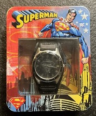 Rare Superman Flip Top Covered Leather Cuff Watch in Decorative Display Tin