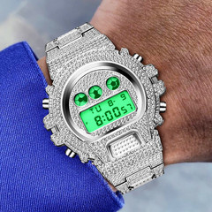 18K Gold IPS Plated LED Digital Hip Hop Bling Ice out Mens Watch Iced Cz Diamond